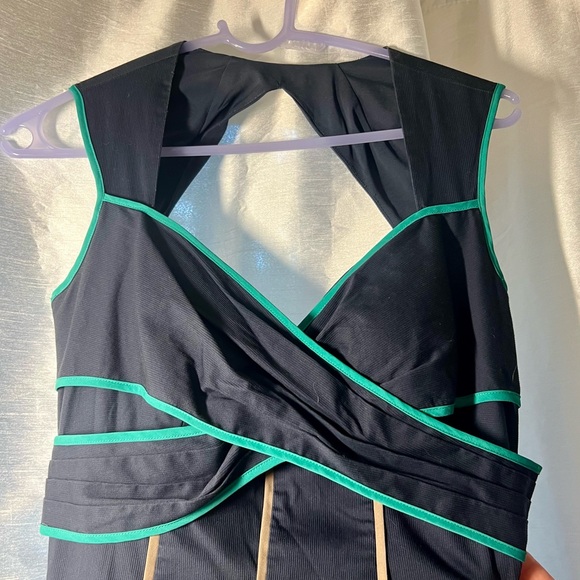 Navy open back fitted dress with aqua and tan trim; Jessica Simpson size 6 - Picture 7 of 7